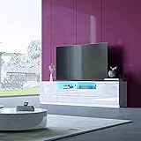 Chebinsiti 180CM White Gloss TV Stand Cabinet with LED Lights Modern TV Stand Unit with 2 Open Units 4 Drawers 2 Doors High Gloss TV Entertainment Unit for Living Room Office Home Furniture - Image 1