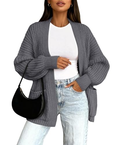 BTFBM Cardigan Sweaters for Women 2026 Fall Fashion Casual Long Sleeve Oversized Open Front Knit Cardigans Jacket Coat(Dark Grey,XX-Large)
