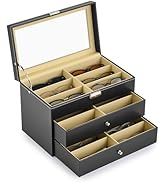 CO-Z Sunglasses Organizer with 18 Slots, Leather Eyeglasses Storage Box for Women Men, 3 Story Lo...