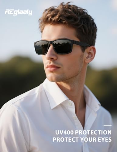 Reglaaly Polarized Sunglasses for Men Womens, Lightweight Mens Sunglasses UV Protection, Black Square Sun Glasses Driving Fishing Golf, Matte Black/Gray Lens - Image 2