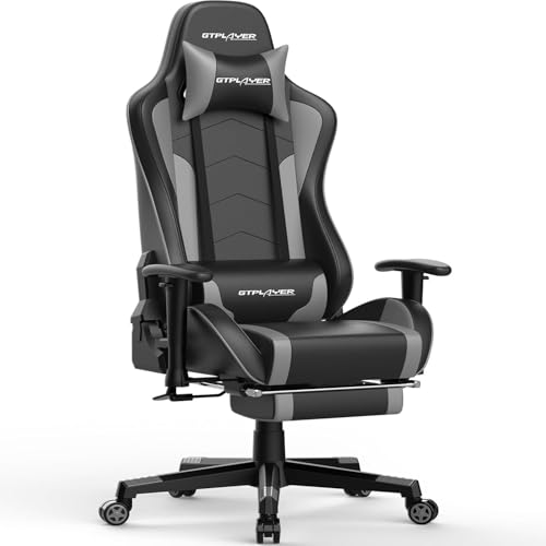 GTPLAYER Silla de Gamer con reposapiés, Altavoz Bluetooth, ergonómica, para Ordenador, con Respaldo Ajustable, Capacidad de Carga de 150 kg, Gris