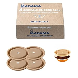 Madama – Herbruikbare dop voor Nespresso Vertuo en VertuoLine-capsules, hervulbaar en compatibel. Voedselveilig silicone. 100% Gemaakt in Italië. Set van 4 doppen.