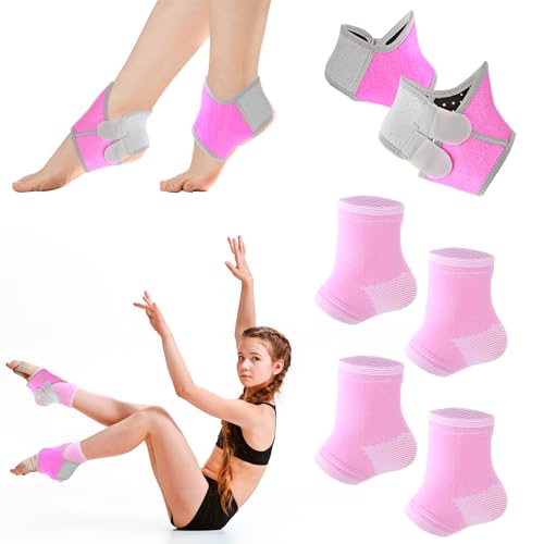 Lnngub 2 Pairs Kids Ankle Brace Set, Pink Ankle Support Elastic Kids Ankle Compression Socks Ankle Brace for Kids Knitted Ankle Sleeve Sock Support Foot Support for Jogging Running Fitness