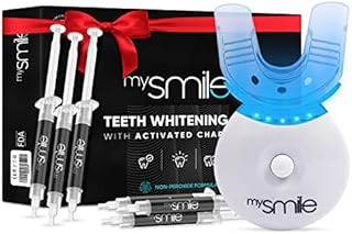 mysmile Teeth Whitening Kit with LED Light & 6 Activated Charcoal Teeth Whitening Gel Syringes - Natural, Clinically Proven & Sensitivity Free Professional Teeth Whitener for Up to 8 X Brighter Smile