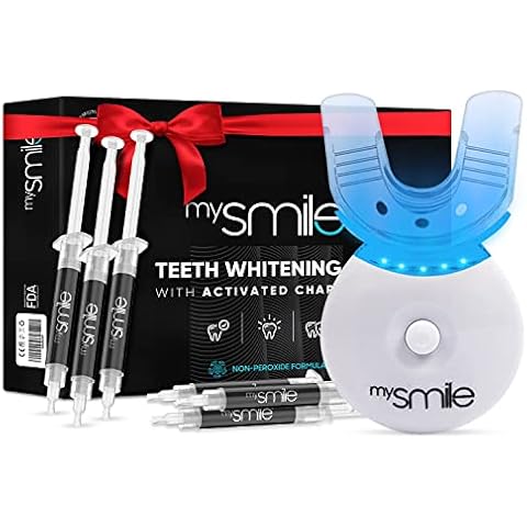 mysmile Teeth Whitening Kit with LED Light & 6 Activated Charcoal Teeth Whitening Gel Syringes - Natural, Clinically Proven & Sensitivity Free Professional Teeth Whitener for Up to 8 X Brighter Smile Cover
