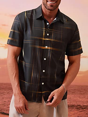 Hardaddy Men's Hawaiian Shirt Short Sleeves Printed Button Down Summer Beach Casual Shirts Black XL - Image 3
