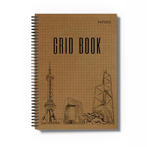 Image of PaperO Professional A5 Square Grid Notebook | 5MM Square Graph Design | A5 Size (21.0 x 14.5 cm) | Ideal for Architects & Designers | Kraft Cover | 100 Pages | (Grid Book)