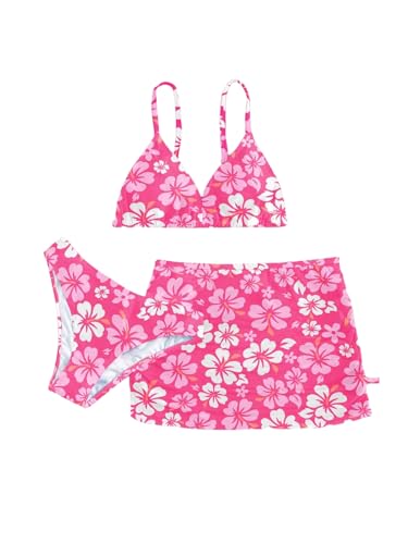 Milumia Girl's Floral Print 3 Piece Bikini Set Vacation Swimsuit with Beach Skirt