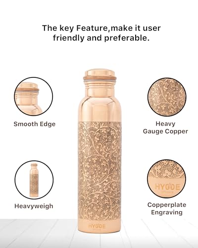 HYGGE Copper Water Bottle for Drinking, 34oz Engraved Pure Copper Water Bottle, Travel Water Bottle for Gym Office, Hiking - Image 3