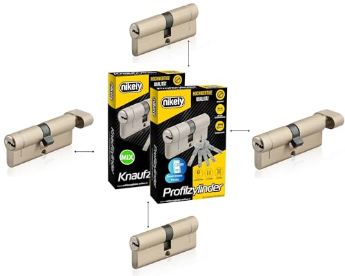 GERCAR Pro+ - Set di 4 cilindri di chiusura con chiusura simultanea e combinabili, 4 cilindri profilati con cilindro N+G o pomello, con 20 chiavi, sistema di chiusura da assemblare liberamente