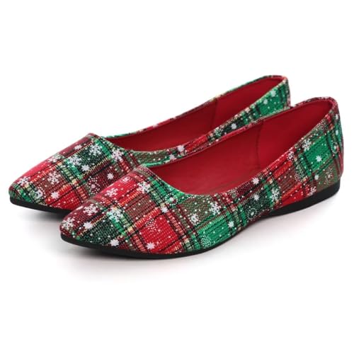 Hee grand Women's Christmas Shoes Comfortable Pointed Toe Slip on Flats Plaid Snowflake Dress Shoes for Christmas Party4