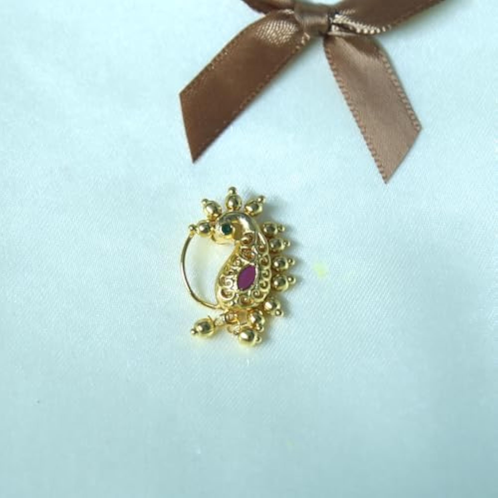 Maharashtrian Adorable Nose Pin with Pearl Beads