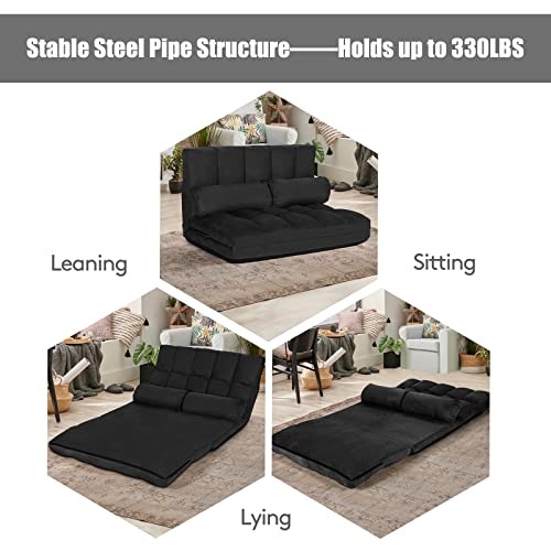 Giantex Adjustable Floor Sofa, 6-Position Foldable Lazy Sofa Bed With Detachable Cloth Cover, Durable & Stable Suede Floor Seating Couch With 2 Pillows (Black) #TOP4