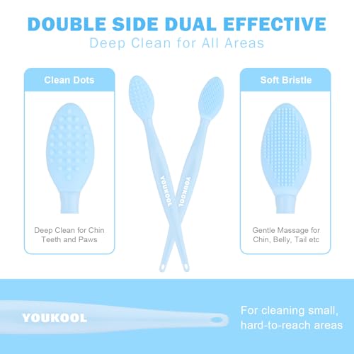 Image of 2PCS Pet Black Seed Brush for Cat Chin Acne & Blackhead Removal | Silicone Double-sided Grooming Brush for Acne Treatment | Acne Removing Tool|Cat Grooming Essentials,Blue