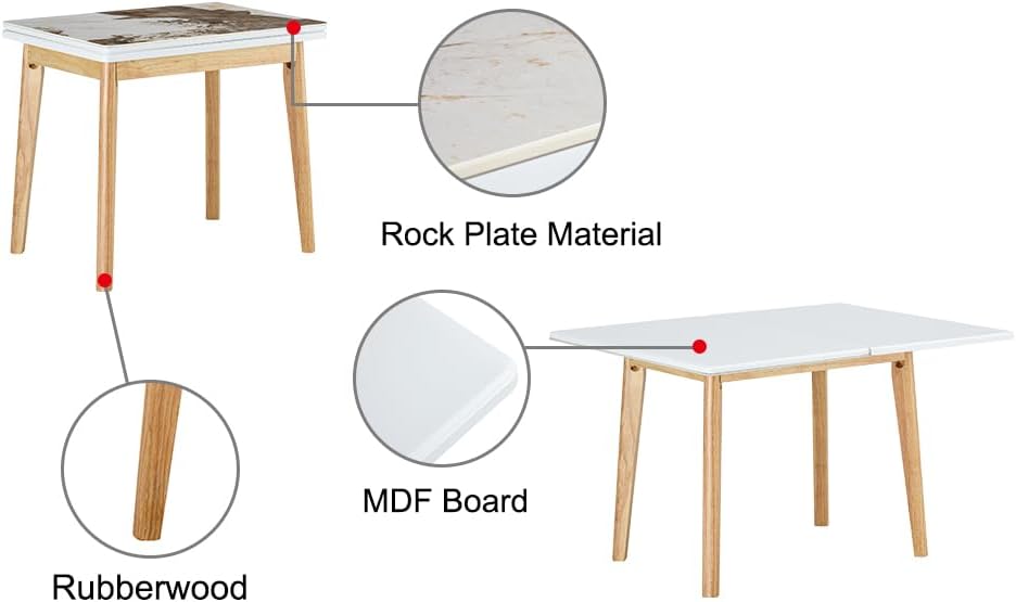 Miniatura 9 de Mesa de piedra sinterizada de imitación mármol blanco con patas de madera de goma, escritorio plegable para computadora, escritorio de oficina