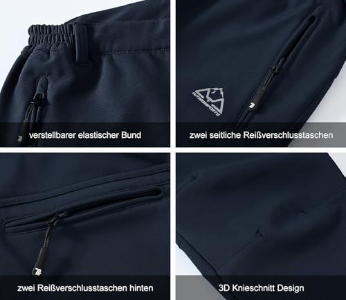 YSENTO Damen Softshellhose Winter Wanderhose Skihose wasserdichte Warm Gefüttert Thermohose Outdoorhose Trekkinghose(Marine,M)