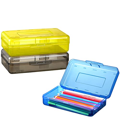 Sooez 3 Pack Pencil Case, Large Hard Pencil Box Bulk, Clear Crayon Box