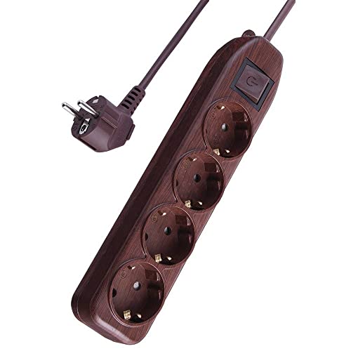 Regleta base múltiple Electraline 62062 de 4 Schuko con interruptor y cable de 1.5m marrón de madera 2