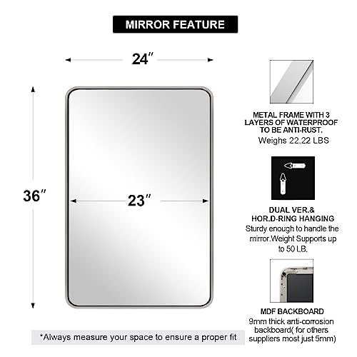 Image of ANDY STAR Chrome Mirrors for Bathroom, 24x36'' Rounded Rectangle Mirror, Chrome Bathroom Vanity Mirror, SUS304-Anti-Rust, Wall-Mounted Horizontal /Vertical 1'' Deep
