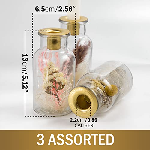 Glass Taper Candle Holders Set Of 3,Crystal Candlestick Holders With Dried Flower Bottle,Vintage Candlestick Holders Stand For Home Decor,Dining Room,Table Centerpieces #TOP1
