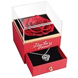 Gifts for Women Mom Rose with Necklace: Preserved Red Flowers Jewelry Presents for Mother Mama from Daughter Son