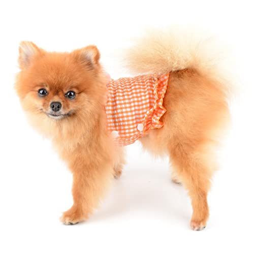 Smalllee_Lucky_Store Cute Cherry Pet Plaid Strap Dress Sundress For Small Dog Cat Girls Puppy Ruffled Skirt Lightweight Yorkie Chihuahua Teacup Summer Clothes,Orange,L #TOP1