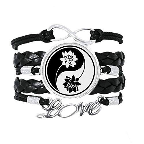 Bracelet bouddhisme en cuir blanc et noir, un cadeau d'amour idéal