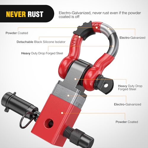 Image of Nilight Anti-Theft Shackle Hitch Receiver 2Inch 45000 LBs Breaking Strength 3 /4 inch Anti-Theft D Ring Shackle 5 /8 inch Trailer Hitch Lock Pin Heavy Duty Solid Towing Kit for Trucks Off Road (Red)
