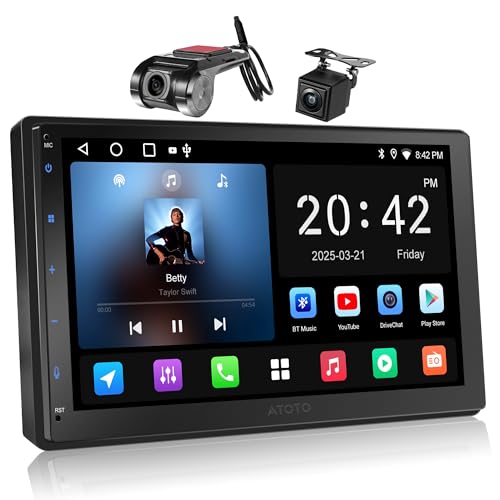 ATOTOZONE A5L 7inch Android Double Din Car Stereo with 1080P DVR Dash Cam&Backup Camera, Wireless CarPlay/Android Auto, Wi-Fi/Bluetooth/USB, 24EQ, DSP, GPS Tracking, LRV, Mirror Link