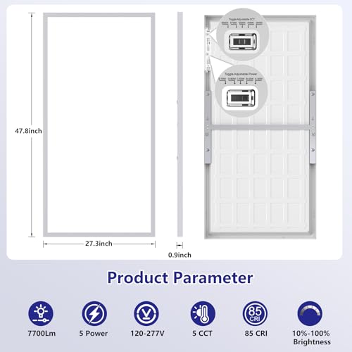 Image of AIKVSXER 2x4 Led Flat Panel Light Surface Mount-2 Pack, 70W 7700Lm Dual Selectable 5CCT 3000K /4000K /5000K /5700K /6500K and Wattage 30-70W 0-10V Dimmable Ceiling Light Fixture for Kitchen /Laundry