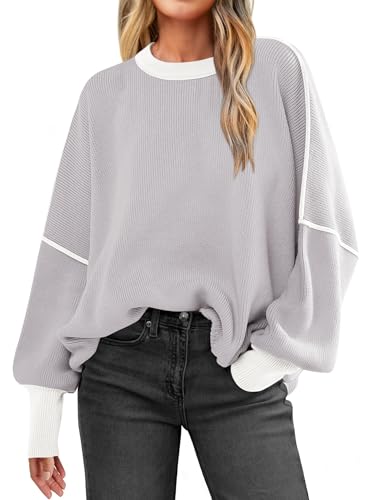 ANRABESS Womens Oversized Sweaters Fall 2025 Fashion Crewneck Batwing Long Sleeve Side Slit Knit Pullover Sweater Tops