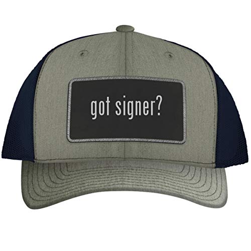 got Signer? - Leather Black Metallic Patch Engraved Trucker Hat, Heather-Navy, One Size