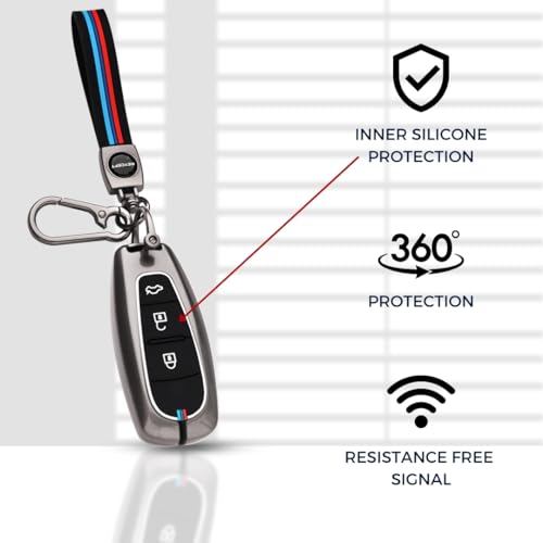 Image of KEYCEPT Metal Alloy Key Cover for Suzuki Baleno | Grand Vitara | S Cross | Ciaz | Swift | Ignis | XL6 | Fronx | Brezza | Jimny 3 Button Smart Key with Keychain (Long Keychain).