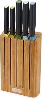 Joseph Joseph Elevate - 5-Piece Japanese Stainless-Steel Kitchen Knife Set with Slimline Bamboo Block, Multicolour