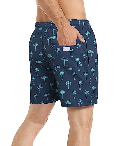 Aptro Men's Swim Trunks With Compression Liner Bathing Suit Swimwear Beach Shorts #Green Palm L #TOP2
