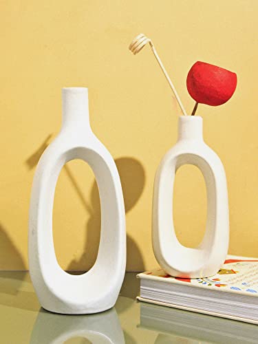 Image of Purezento Modern Decorative Kieko Vases for Home Decor | Centerpieces | Office or Living Room with Unique Quality for Home Decor Center Table, Flowers Pot, (White,8 * 6 Inch,Pack of 2), Ceramic