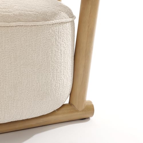 Sillón moderno de terciopelo crema con base de madera miniatura 5