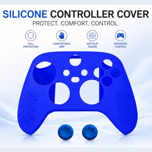 Image of TMG X Series X /S Controller Skin,Anti-Slip Protector Set Compatible with Xbox Series X /S Controller-Silicone Cover with 2 Thumb Grips Caps (Blue)