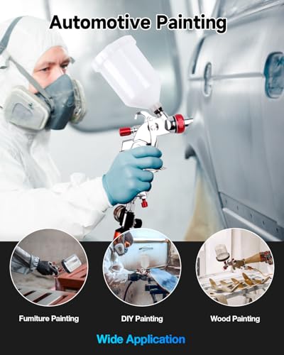 Image of YUZES HVLP Air Spray Gun Set with 10 Disposable Paint Cup 600cc, Easy to Use, Automotive Paint Gun with Air Compressor Water /Oil Separator, Paint Gun for Cars & Furniture DIY Painting(Red)