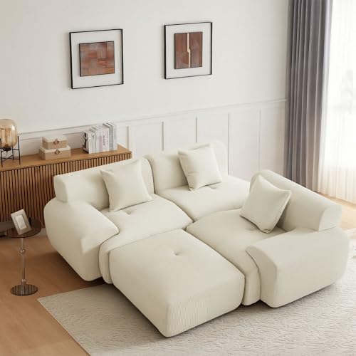Image of 107 inch Cloud Modular Sectional Couch,Boneless Sofa with Ottman,L-Shape Upholstered Sofas with Deep Seat,Modern Cozy Corduroy Couches with Memory Foam,No Assembly Required (Beige)