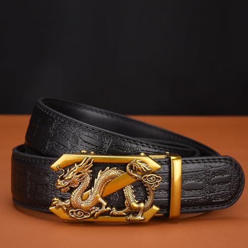 Ratchet Belt Crocodile pattern Leather Adjustable Automatic Buckle Engraved Dragon Sliding Removable Dress Casual3