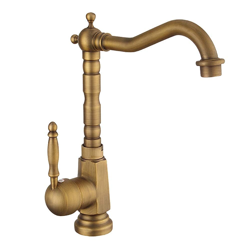 Robinet de cuisine antique cuivre doré mitigeur évier brossé 1 trou eau chaude froide