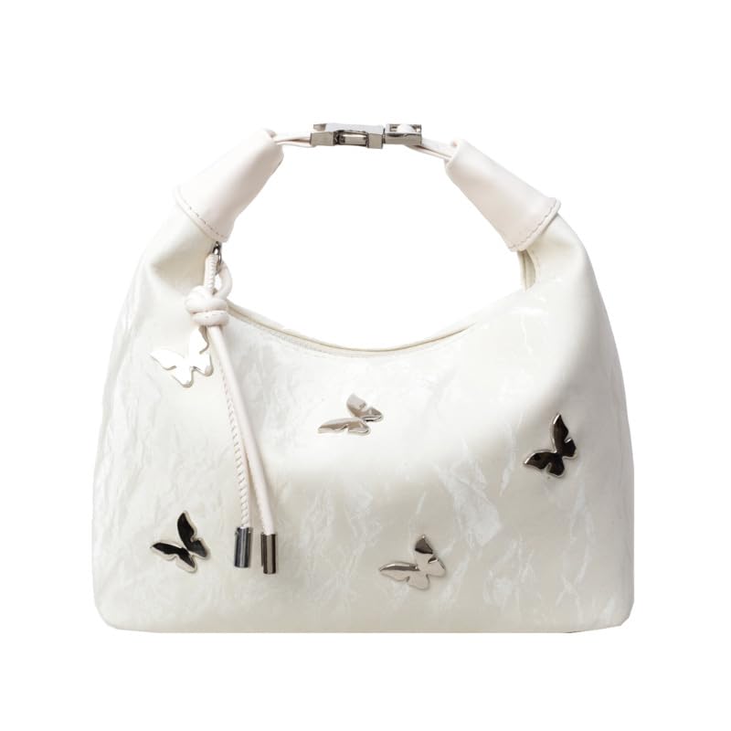 Bolsa tiracolo Butterfly Nylon Bucket – Bolsa de ombro espaçosa e versátil com zíper para viagens e uso diário, Bege, Bolsas transversais