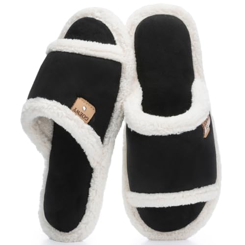Image of GOEWY Cross Band Slippers for Women with Cozy Memory Foam Machine Washable | Open Toe Summer Cute Slipper,Soft Black House Shoes Slides,Indoor Outdoor Non-Slip Slip On,Gifts for Women Ladies Her Mom