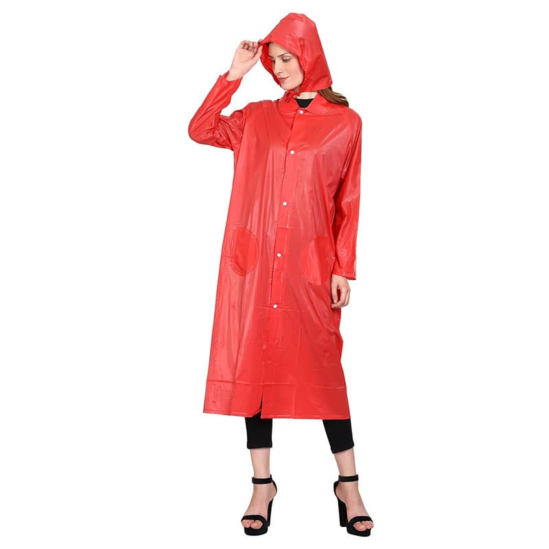 Red Women's|Girl's Raincoat with Hidden Collar Pocket for Cap (Medium)-image-45