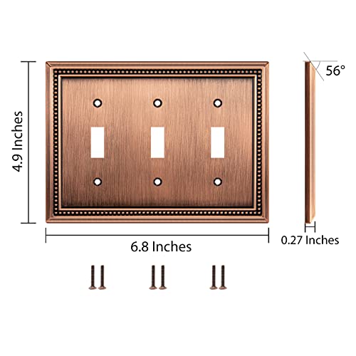 Image of Sunken Pearls Heavy Duty Decorative Wall Plate Switch Plate Outlet Cover (Triple Toggle, Antique Copper)