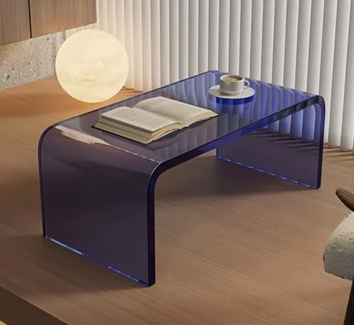 Muderu 透明アクリルサイドテーブル おしゃれ バルコニー テーブル コの字 北欧 小さ 丸い角 厚い手 10 mm 軽量 多目的 耐久性 省スペース オフィス用 ベッドルーム バルコニー用 寝室 家庭用 掃除が簡単 (ブルー,50×30×30CM)