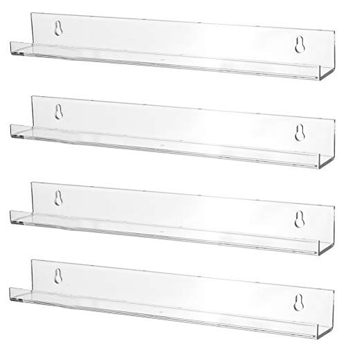 Sooyee Paquete de 4 estanterías flotantes invisibles de acrílico de 15 pulgadas para habitación de niños, estante de pared de almacenamiento de juguetes, transparente (paquete de 4)