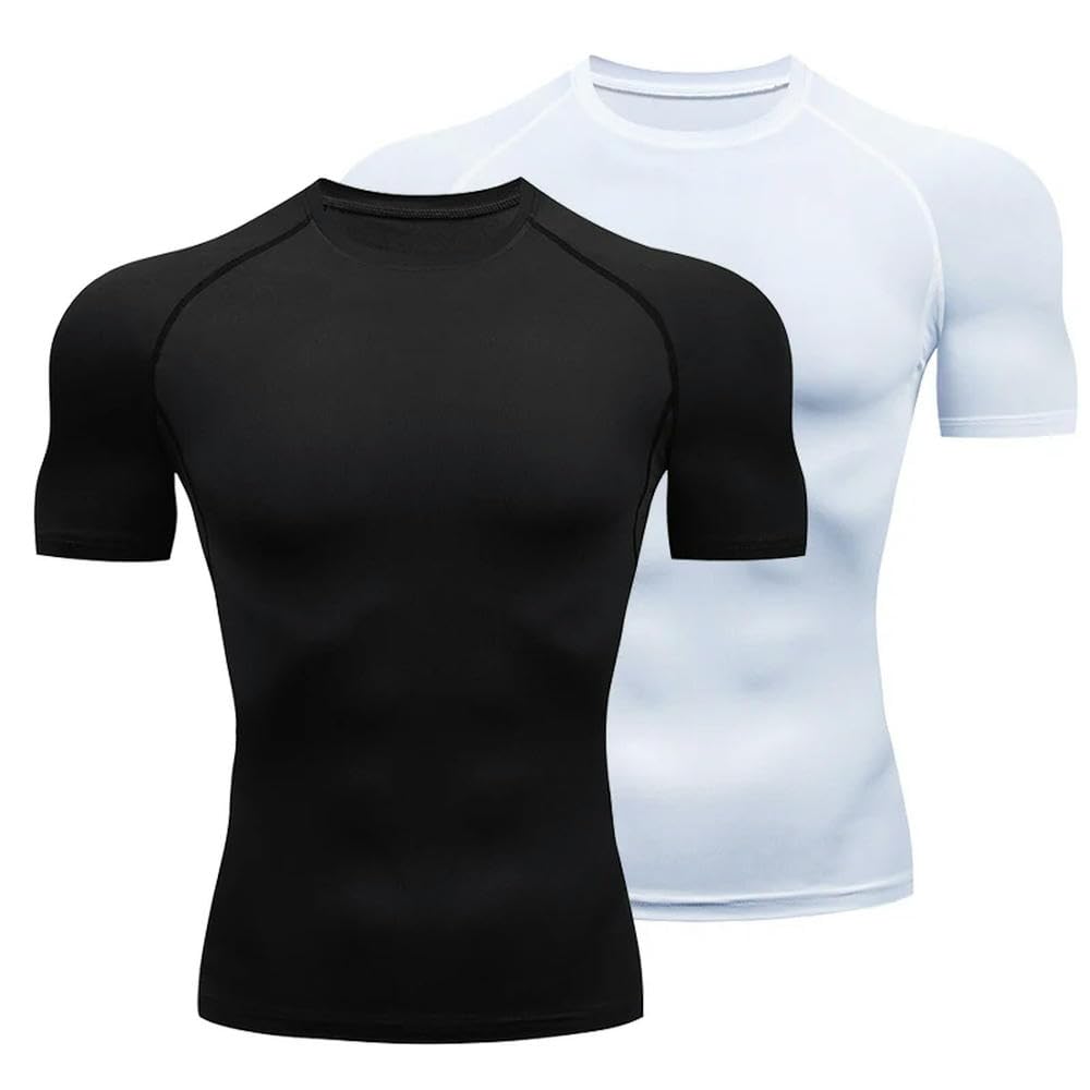DYRBF - Camiseta de compresión para hombre, secado rápido, para fútbol, fitness, gimnasio, deporte, manga corta, transpirable
