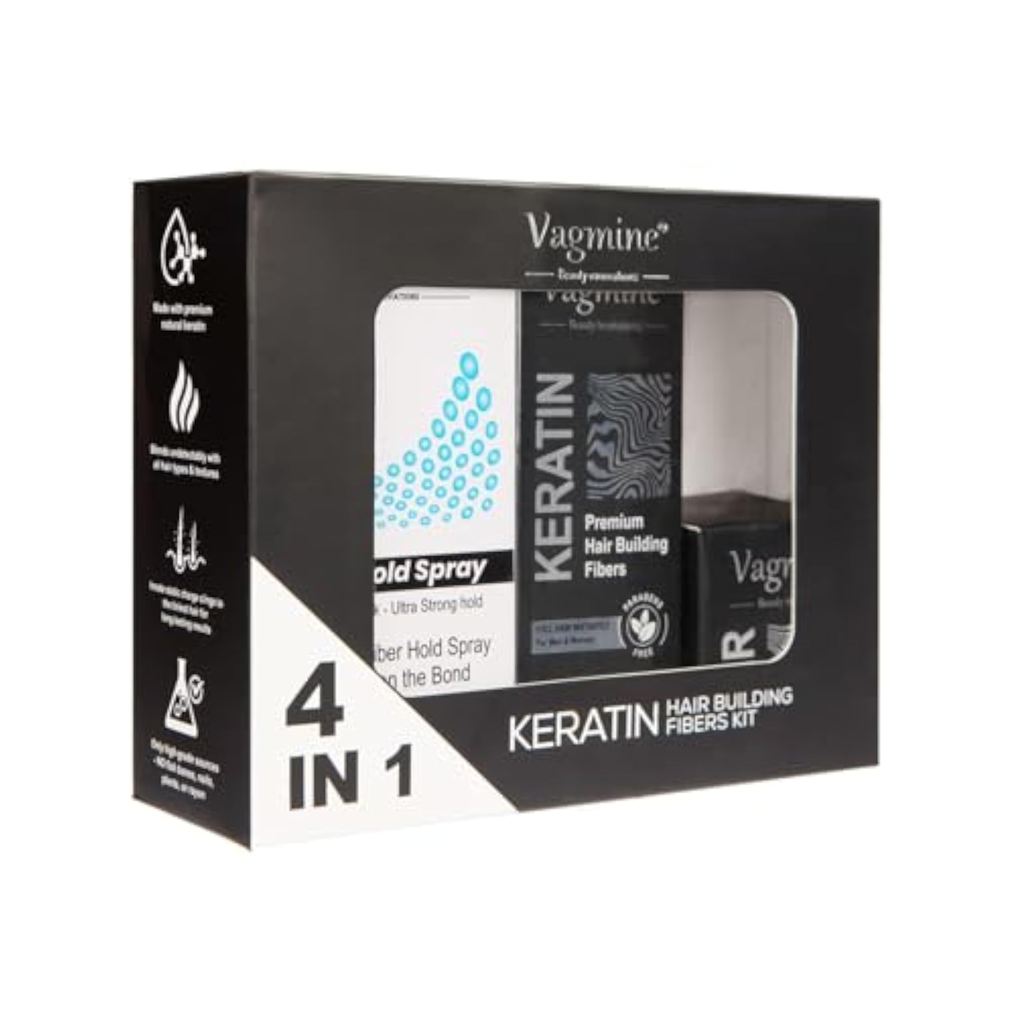 Hair Building Fibers Kit, 100% Keratin, Dark Brown